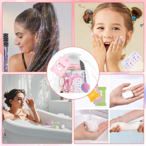 Vista 6 de 144 piezas de suministros de fiesta de spa para niñas y mujeres, los recuerdos incluyen máscaras faciales, cuidado de la piel, crema de manos