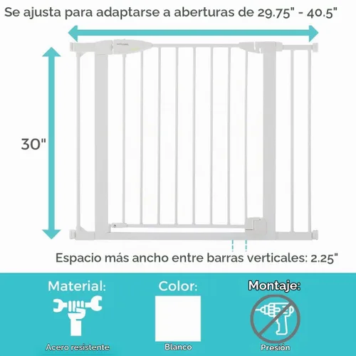 Vista 6 de Toddleroo by North States - Puerta de bebé con cierre automático de Bright Choice: Puerta de bebé montada a presión para puertas con mango que Blanco