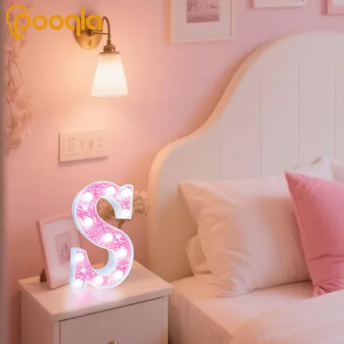 Vista 6 de Pooqla Luces de números de marquesina, números de luz rosa para niñas de 10.º cumpleaños, funciona con pilas, luz nocturna de número con purpurina