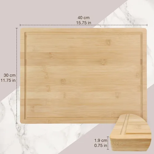 Vista 5 de BambooMN Tabla de cortar de bambú - 15.75" x 11.75" x 0.75" - Ranurada - 1 unidad
