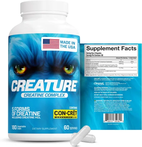 Vista 3 de CREATURE® Creatine Complex - Cápsulas de monohidrato de creatina con 5 tipos de creatina, incluyendo Con-Crēt® creatina HCL, promueve los músculos