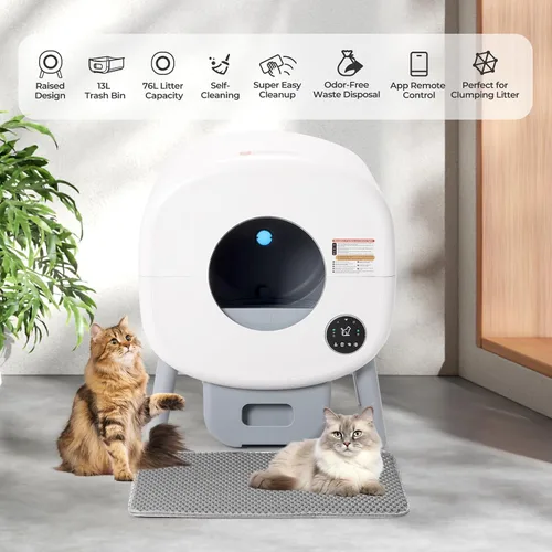 Vista 7 de Fsitego Caja de arena para gatos autolimpiante: caja de arena automática extra grande de 76L para múltiples gatos, sin olor, control inteligente