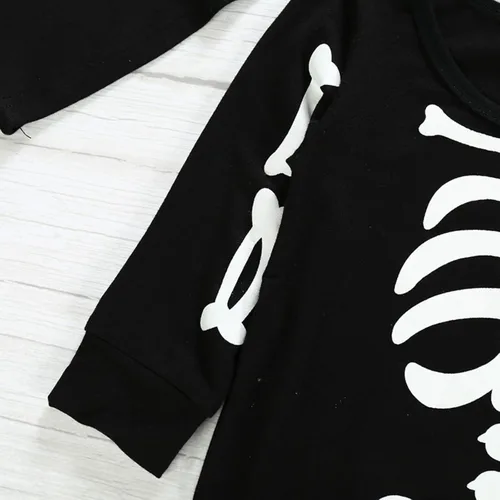 Vista 4 de Ropa de Halloween para bebé niño pequeño, disfraz de esqueleto con capucha