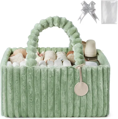 Vista 11 de Blissful Diary Flannel Diaper Caddy Organizer & Gift Packaging, Cream Beige Portable Diaper Basket, Nursery Storage Basket, Gift to Baby Shower