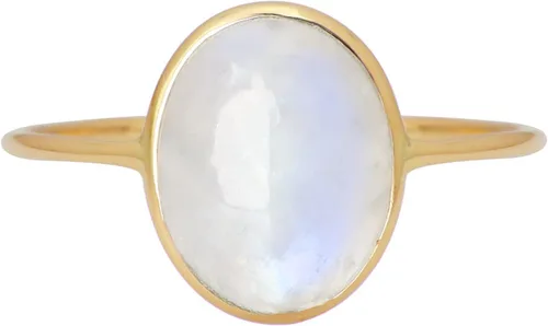 Vista 3 de YoTreasure Anillo solitario de piedra lunar arco iris joyería de oro amarillo de 14 quilates
