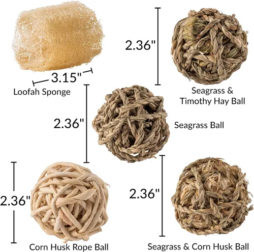 Vista 7 de 11 juguetes para masticar conejo, juguete interactivo de búsqueda de conejo, materiales naturales, esponjas de lufa, bolas de pastos marinos