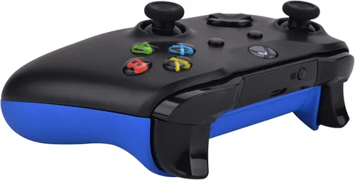 Vista 7 de eXtremeRate Soft Touch Grip - Paneles traseros personalizados para Xbox One S y One X, rieles laterales de repuesto azules con cubierta de batería