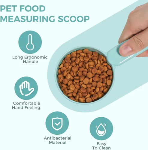 Vista 6 de Pala de melamina para comida de mascotas, tazas medidoras para comida de gato, pala de mango largo y cómodo para comida de perro, gato, hurón y Azul