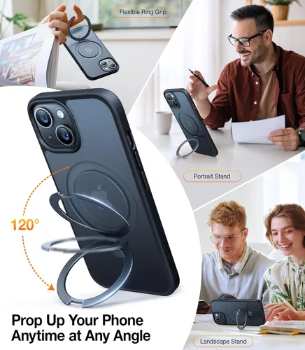 Vista 3 de TORRAS Funda magnética con función atril para iPhone 13/iPhone 14 [compatible con MagSafe], soporte resistente y versátil, grado militar, a prueba