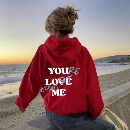 Vista 6 de WENKOMG1 Sudaderas con capucha para hombres, sudadera estampada con estampado de Lost Without Me, casual, para invierno, otoño, ropa de abrigo