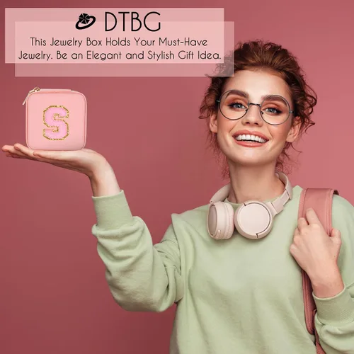 Vista 7 de DTBG Joyero organizador de viaje con inicial, regalos para niñas adolescentes, pequeño regalo personalizado de cumpleaños, día de San Valentín
