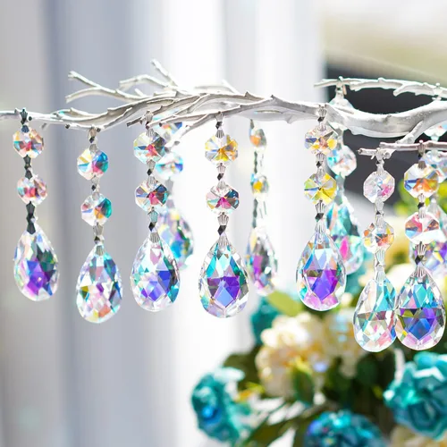 Vista 10 de H & D Bola de vidrio Prismas – Lámpara de techo con brazos, piezas de repuesto Teardrop Chandelier Crystal Glass Pendants Beads 20 Pcs Set for
