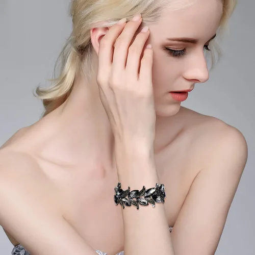 Vista 4 de BriLove Pulsera elástica de hoja con forma de marquesa de cristal nupcial para mujer