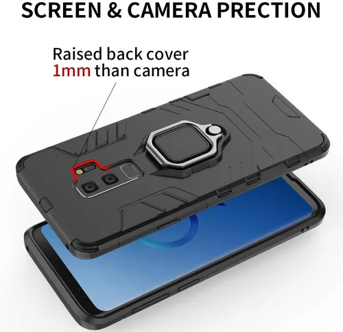 Vista 6 de LuluMain - Funda compatible con Galaxy S9+, soporte de anillo de metal a prueba de golpes (funciona con soporte magnético para automóvil), funda