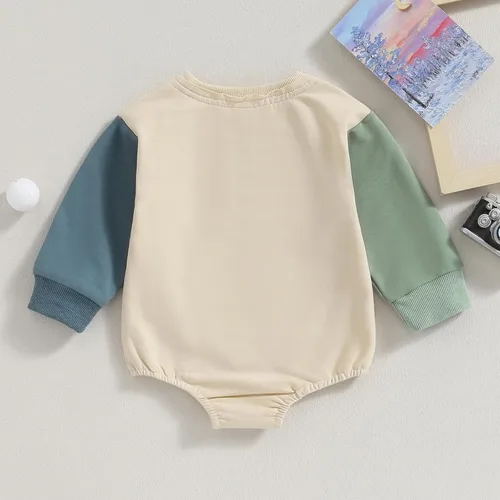 Vista 28 de Mameluco de manga larga con bloques de color para bebé, niño, niña, con bolsillo, cuello redondo, sudadera básica para otoño e invierno