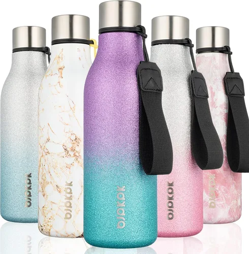 Vista 46 de BJPKPK Botellas de agua aisladas, botella de agua de metal de acero inoxidable de 12 onzas con correa, sin BPA a prueba de fugas, jarras, tazas