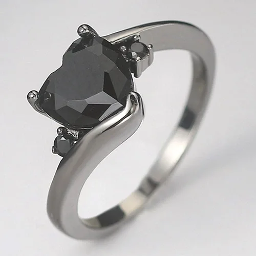 Vista 3 de Anillo de compromiso de compromiso de boda con forma de corazón chapado en oro negro