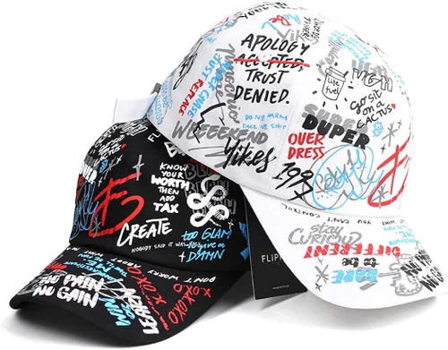 Vista 6 de Flipper Diseñador Graffiti Doodle Gorra de béisbol de algodón para hombres y mujeres, sombrero Kpop con borde curvo, ajustable