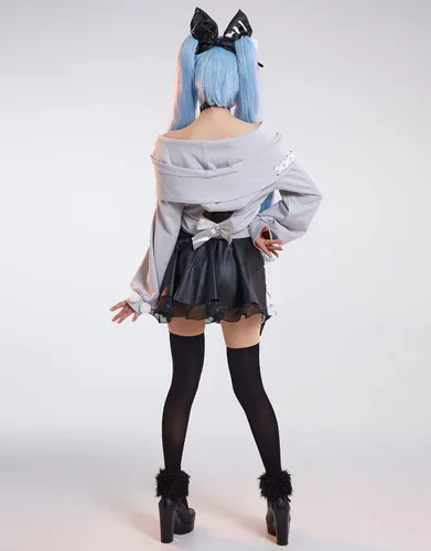 Vista 3 de haikyuu Disfraz de cosplay de anime para mujer, top gótico y vestido negro con medias completas accesorios