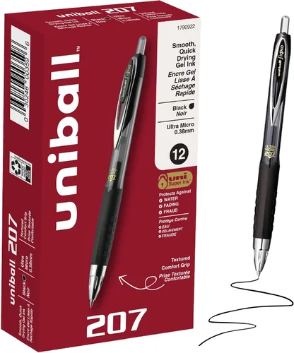 Vista 16 de Uniball Signo - Bolígrafo de gel retráctil, mediano de 0.028 in, tinta azul, barril con detalles azul/metálico, docena (paquete de 12)