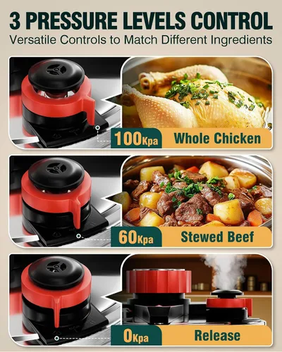 Vista 5 de WantJoin Olla a presión de 4.2 cuartos – Recipiente a presión de acero inoxidable 3 en 1 compatible con cocina de gas y de inducción, dispositivos