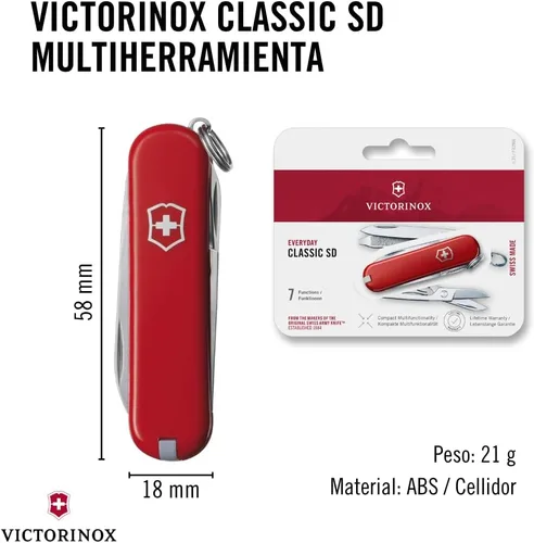 Vista 3 de Victorinox Classic SD Red - Navaja Suiza Army - Longitud 58 Mm - 7 Herramientas