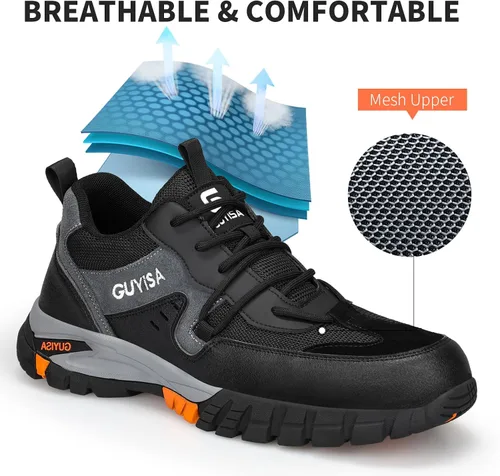 Vista 6 de GLANOUDUN Steel Toe Shoes for Men Outdoor Men's Work Sneakers Comfort Safety Toe Working Shoes for Men Indestructible Industrial Construction Shoes