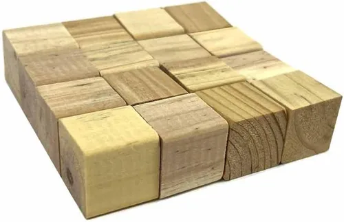 Vista 4 de 32 bloques de madera natural para manualidades, bloques de madera dura sin terminar, cubos de 1 pulgada