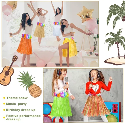 Vista 7 de Vicenpal 50 faldas hawaianas de hula de plástico para niños, coloridas danzas, Luau, recuerdo de fiesta, fiesta hawaiana tropical, suministros