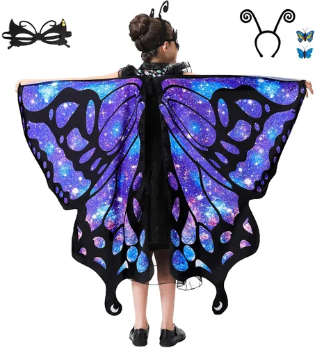 Vista 2 de Tibeha Halloween Butterfly Costume for Adult - Double-Sided Printing Wings Women Kids Girls Cape