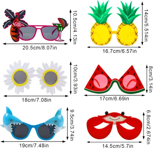 Vista 2 de FINGOOO Divertidas gafas de sol, 6 pares de lentes de sol de fiesta, hawaianas, tropicales, playa, Luau, gafas de fiesta para adultos y niños