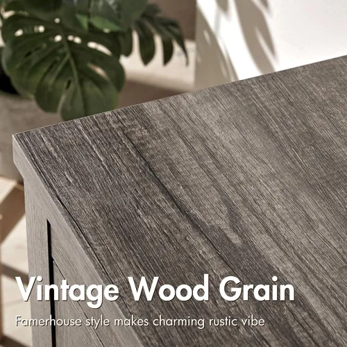 Vista 7 de VanAcc - Cómoda de granja de 5 cajones, cómoda para dormitorio, color gris Cómoda de madera natural de 47 pulgadas de alto, amplio almacenamiento