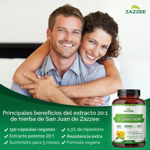 Vista 3 de Zazzee Extracto 20:1 de hierba de San Juan extra fuerte, 8000 mg de fuerza, 0.3% de hipericina, 150 cápsulas veganas, suministro de 5 meses