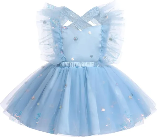 Vista 2 de Vestido para sesión de fotos de fiesta de cumpleaños con espalda descubierta para bebé, niña, mariposa, fresa, volantes, princesa, pastel, fiesta