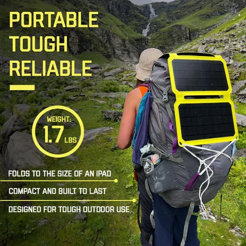 Vista 5 de Cargador solar SunJack con carga rápida Qualcomm 3.0 + cargador portable USB-C - Panel solar portable con USB para teléfonos celulares