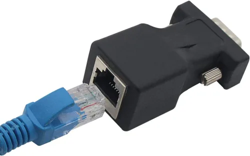 Vista 5 de Adaptador convertidor extensor VGA Cat5/Cat6/RJ45, DB9 9 pines VGA 9 pines macho a RJ45 hembra, conector de cable de red 2 unidades DB9 macho a RJ45