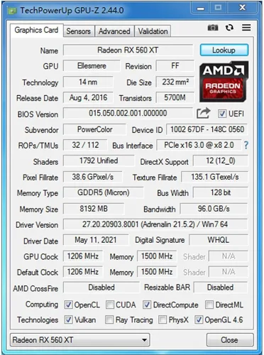 Vista 7 de QTHREE Radeon RX 560 XT 8GB GDDR5 tarjeta gráfica, 1792SP, 128 bits, DVI, HDMI, DP, tarjeta de video para juegos para PC, GPU de computadora, PCI