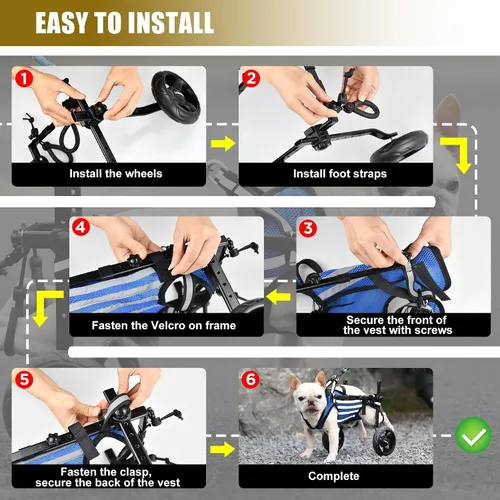 Vista 7 de Silla de ruedas pequeña para perros con patas traseras para perros con patas traseras discapacitadas, para caminar, carritos ajustables para perros