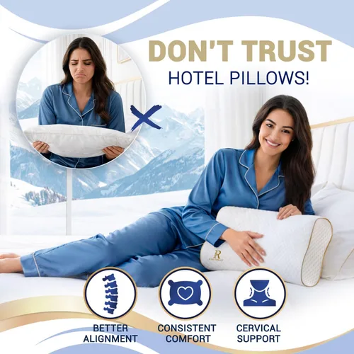 Vista 7 de Almohada de viaje de espuma viscoelástica Royal Therapy, almohada para el cuello de bambú ajustable para dormir de lado (viaje 18 x 12 x 5)