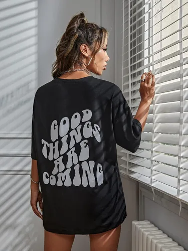 Vista 4 de SOLY HUX Women's Oversized T Shirts Graphic Tees Letter Print Casual Summer Tops