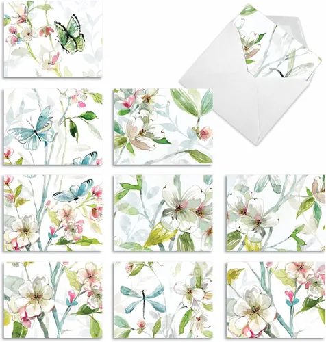 Vista 13 de The Best Card Company – 10 tarjetas en fondo blanco con flores, en caja (4 x 5.12 pulgadas) – Juego de tarjetas florales surtidas