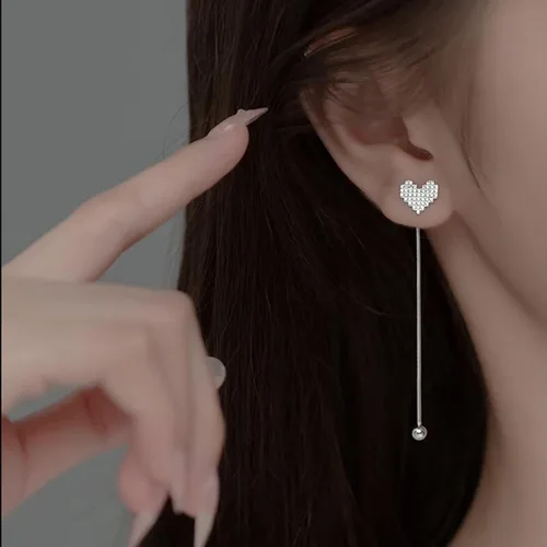 Vista 2 de SLUYNZ Aretes colgantes de plata de ley con circonita cúbica para mujer, aretes largos de cadena larga