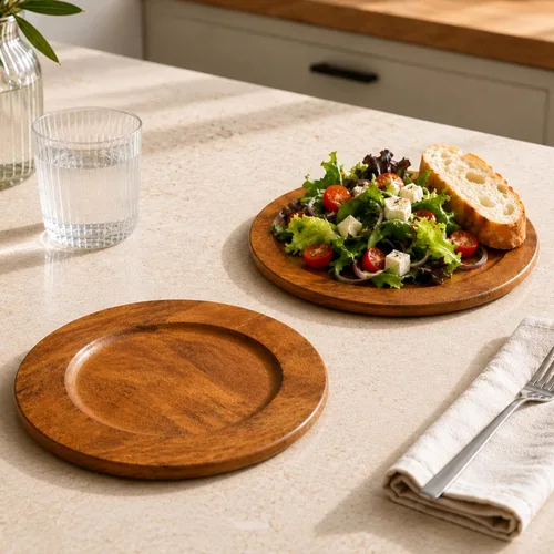 Vista 6 de Plato de servir, plato de madera de mango, platos únicos de madera de mango, platos hechos a mano de primera calidad, elegantes platos de servir