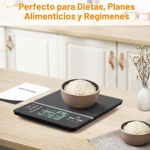Vista 5 de Báscula de alimentos con calculadora nutricional, cálculo de calorías nutricionales de pantalla digital para preparación de comidas, cocina