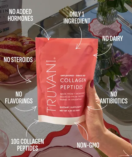 Vista 3 de Truvani - Péptidos hidrolizados de colágeno Sin sabor 1 porción 20g de polvo de proteína de colágeno alimentado con pasto Promueve la salud