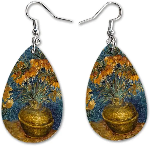 Vista 32 de Van Gogh - Juego de aretes colgantes divertidos Lindos aretes de joyería para niñas y mujeres Impresión de doble cara Regalo de cumpleaños