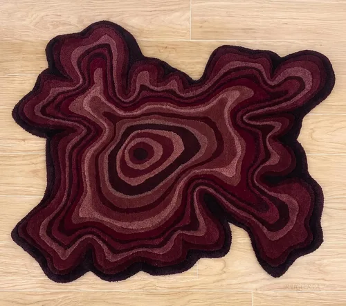 Vista 4 de Alfombra de lana hecha a mano con forma irregular de Restauración y Renovación Alfombra moderna de rayas coloridas de primera calidad perfecta