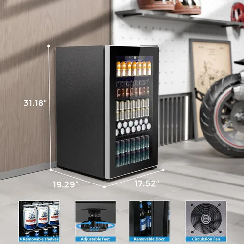Vista 6 de Kndko Refrigerador de bebidas – Mini refrigerador para 130 latas con estantes ajustables, puerta de cristal, control digital de temperatura, Negro
