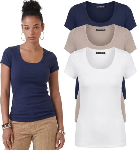 Vista 41 de Emmalise - Camiseta de manga corta para mujer, cuello redondo, estilo básico, pack de valor, tallas junior y grandes