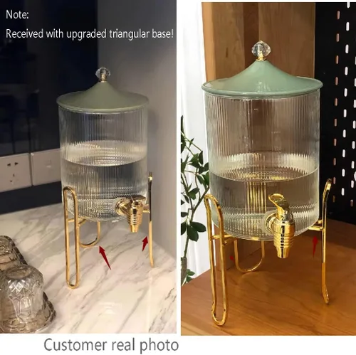 Vista 7 de Dispensador de bebidas de vidrio de gran capacidad con soporte para jarra de agua, tetera para fiestas al aire libre, dispensador de jugos de picnic
